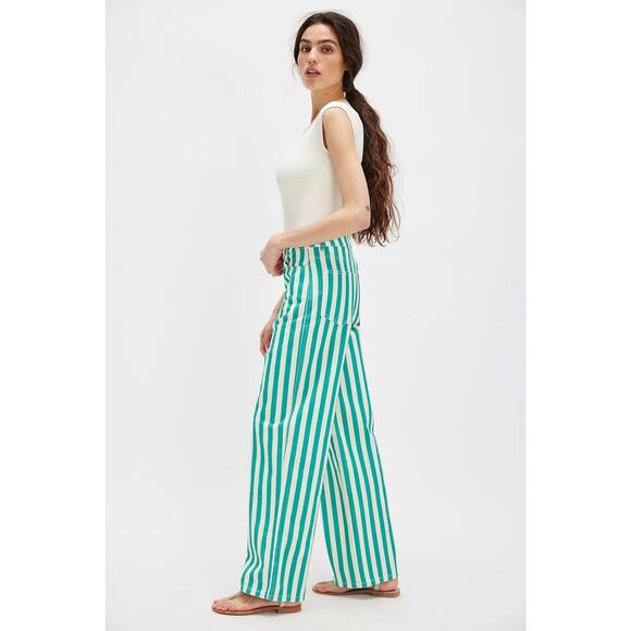 Free People The Tiny Big Sister Striped Berta Long Jeans NEW $192! - Picture 3 of 5
